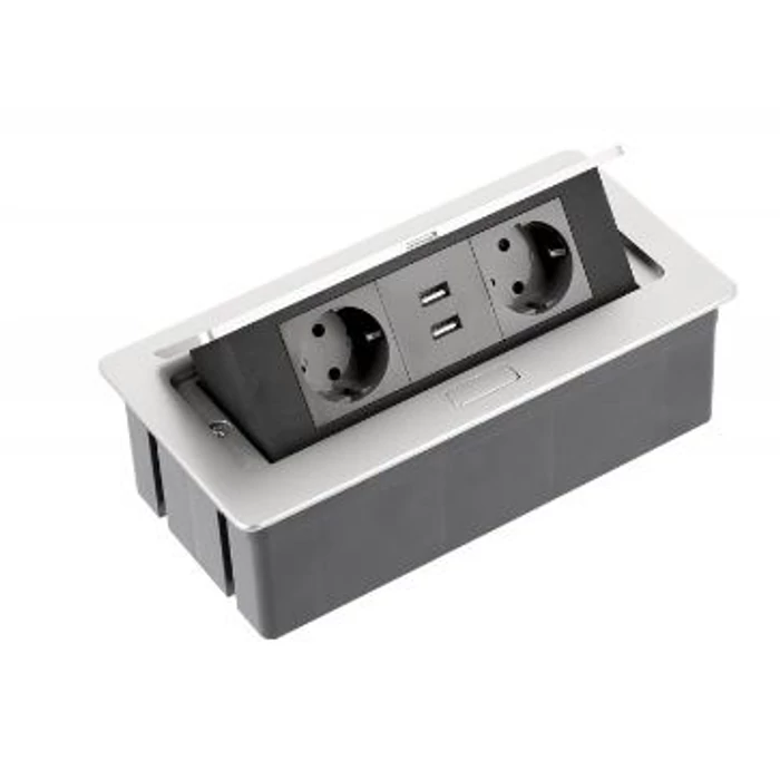 Elosztó felnyíló + kábel 2 konnektor + 2USB ezüst Elosztó felnyíló + kábel 2 konnektor + 2USB ezüst