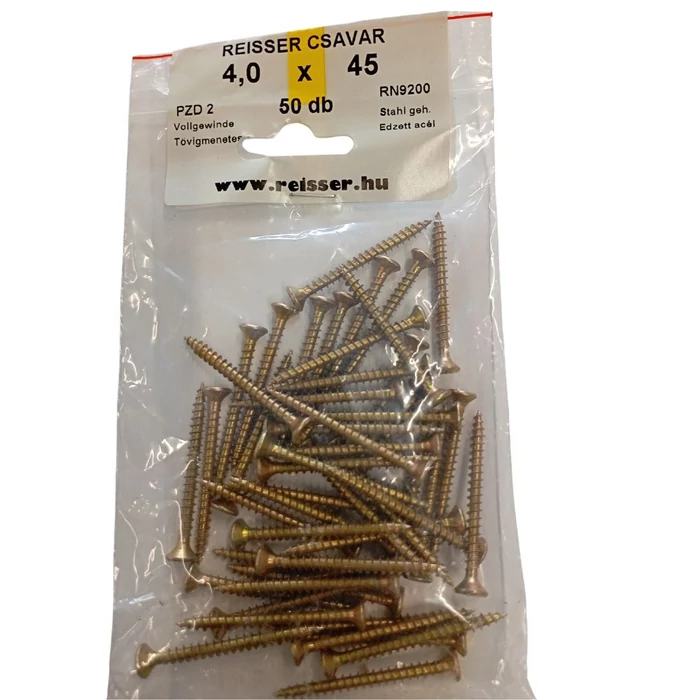 Forgácslap csavar Reisser, sárgított 4x45 mm BLISZTERES  (50 darab) Forgácslap csavar Reisser, sárgított 4x45 mm BLISZTERES  (50 darab)