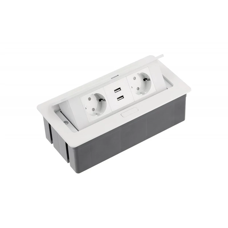 GTV Elosztó felnyíló +kábel 2 konnektorral + 2USB töltővel schuko fehér