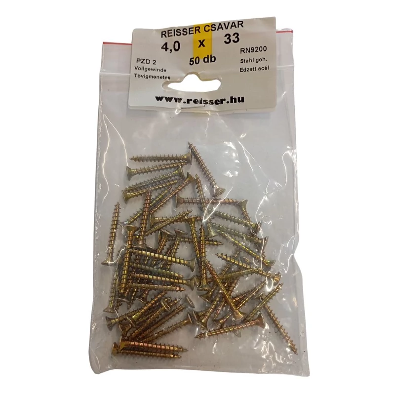 Forgácslap csavar Reisser, sárgított 4x33 mm BLISZTERES (50 darab) Forgácslap csavar Reisser, sárgított 4x33 mm BLISZTERES (50 darab)