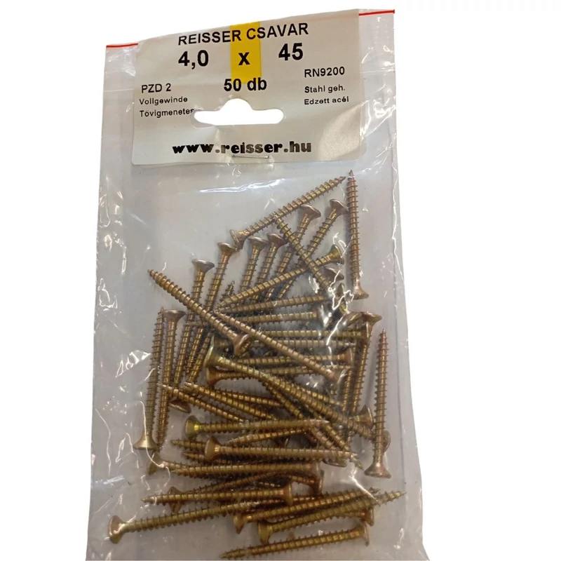 Forgácslap csavar Reisser, sárgított 4x45 mm BLISZTERES  (50 darab) Forgácslap csavar Reisser, sárgított 4x45 mm BLISZTERES  (50 darab)
