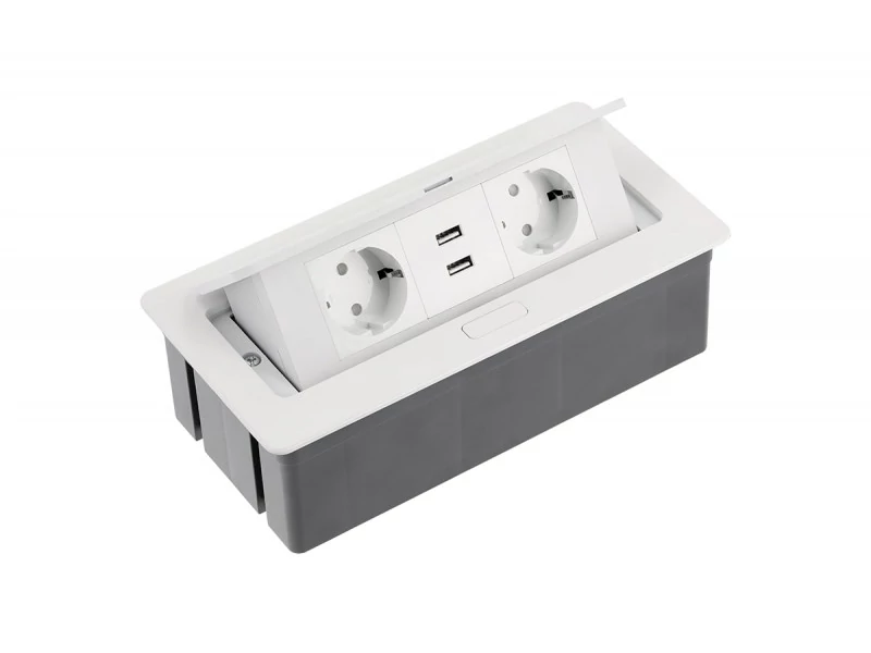 GTV Elosztó felnyíló +kábel 2 konnektorral + 2USB töltővel schuko fehér