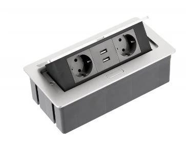 Elosztó felnyíló + kábel 2 konnektor + 2USB ezüst