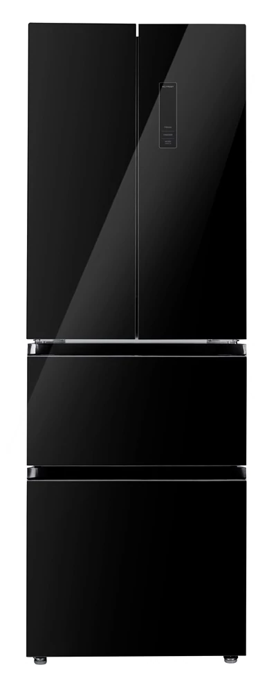 EVIDO LUNA 320B szabadonálló hűtő és fagyasztó, francia ajtó, 63,5x185,5 cm, 320 l, E energiaosztály, fekete üveg