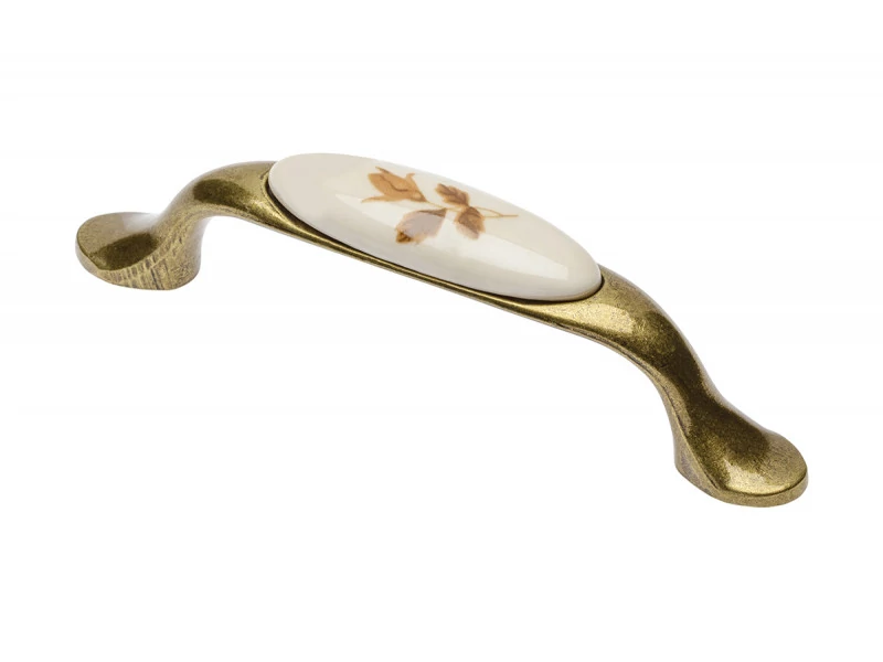 Fogantyú porcelán betétes, íves, barna virág mintás GTV