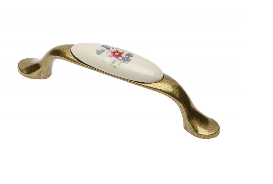 Bútorfogó porcelán íves színes virág GTV