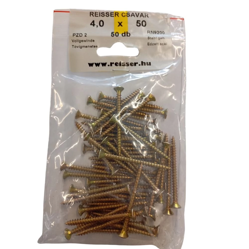 Forgácslap csavar Reisser, sárgított 4x50 mm BLISZTERES (50 darab)