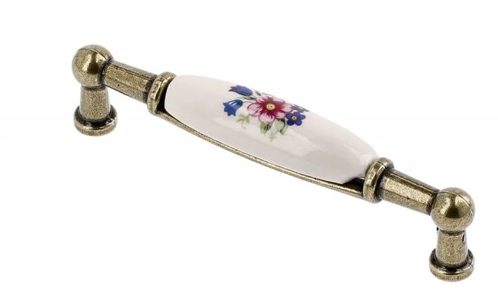 Fogantyú porcelán betétes, gömbölyű végű, színes virág mintás GTV